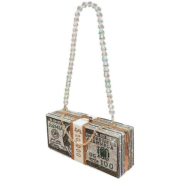 Womens Acrylic Metal Hardcase Fashion Clutch Chain Handbag 
